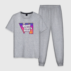 Мужская пижама хлопок с принтом GTA 6   official logo в Петрозаводске, 100% хлопок | брюки и футболка прямого кроя, без карманов, на брюках мягкая резинка на поясе и по низу штанин
 | Тематика изображения на принте: 