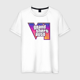Мужская футболка хлопок с принтом GTA 6   official logo , 100% хлопок | прямой крой, круглый вырез горловины, длина до линии бедер, слегка спущенное плечо. | 