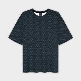 Мужская футболка oversize 3D с принтом Тёмный сине зелёный геометричные линии в Белгороде,  |  | 