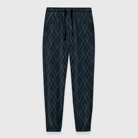 Мужские брюки 3D с принтом Тёмный сине зелёный геометричные линии в Белгороде, 100% полиэстер | манжеты по низу, эластичный пояс регулируется шнурком, по бокам два кармана без застежек, внутренняя часть кармана из мелкой сетки | 