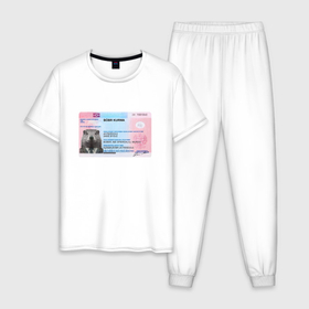 Мужская пижама хлопок с принтом Bobr kurwa passport в Тюмени, 100% хлопок | брюки и футболка прямого кроя, без карманов, на брюках мягкая резинка на поясе и по низу штанин
 | Тематика изображения на принте: 