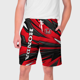 Мужские шорты 3D с принтом Red sport   honda в Курске,  полиэстер 100% | прямой крой, два кармана без застежек по бокам. Мягкая трикотажная резинка на поясе, внутри которой широкие завязки. Длина чуть выше колен | 