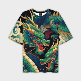 Мужская футболка oversize 3D с принтом Два Японских дракона   ирезуми в Белгороде,  |  | Тематика изображения на принте: 
