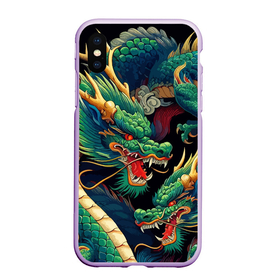 Чехол для iPhone XS Max матовый с принтом Два Японских дракона   ирезуми в Курске, Силикон | Область печати: задняя сторона чехла, без боковых панелей | 