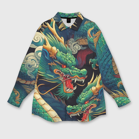 Женская рубашка oversize 3D с принтом Два Японских дракона   ирезуми в Белгороде,  |  | 