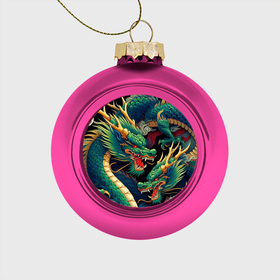 Стеклянный ёлочный шар с принтом Два Японских дракона   ирезуми в Курске, Стекло | Диаметр: 80 мм | 