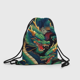 Рюкзак-мешок 3D с принтом Два Японских дракона   ирезуми в Курске, 100% полиэстер | плотность ткани — 200 г/м2, размер — 35 х 45 см; лямки — толстые шнурки, застежка на шнуровке, без карманов и подкладки | 