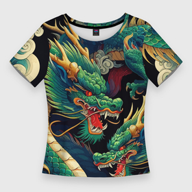 Женская футболка 3D Slim с принтом Два Японских дракона   ирезуми в Белгороде,  |  | 