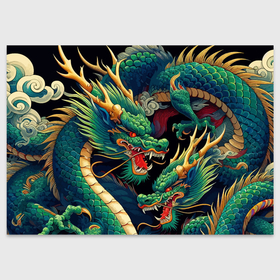 Поздравительная открытка с принтом Два Японских дракона   ирезуми в Курске, 100% бумага | плотность бумаги 280 г/м2, матовая, на обратной стороне линовка и место для марки
 | Тематика изображения на принте: 