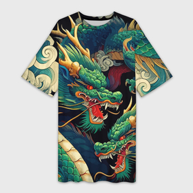 Платье-футболка 3D с принтом Два Японских дракона   ирезуми в Белгороде,  |  | 