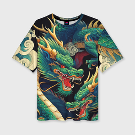 Женская футболка oversize 3D с принтом Два Японских дракона   ирезуми в Белгороде,  |  | 
