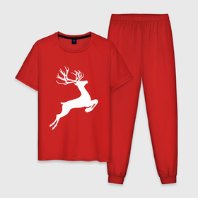 Мужская пижама хлопок с принтом Новогодний минималистичный олень в Санкт-Петербурге, 100% хлопок | брюки и футболка прямого кроя, без карманов, на брюках мягкая резинка на поясе и по низу штанин
 | 