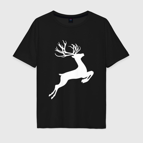 Мужская футболка хлопок Oversize с принтом Новогодний минималистичный олень в Санкт-Петербурге, 100% хлопок | свободный крой, круглый ворот, “спинка” длиннее передней части | 