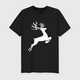 Мужская футболка хлопок Slim с принтом Новогодний минималистичный олень в Санкт-Петербурге, 92% хлопок, 8% лайкра | приталенный силуэт, круглый вырез ворота, длина до линии бедра, короткий рукав | 