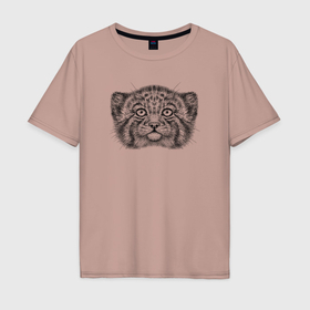 Мужская футболка хлопок Oversize с принтом Котёнок манул в Тюмени, 100% хлопок | свободный крой, круглый ворот, “спинка” длиннее передней части | 