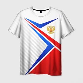 Мужская футболка 3D с принтом Герб РФ   классические цвета флага в Белгороде, 100% полиэфир | прямой крой, круглый вырез горловины, длина до линии бедер | 