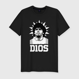 Мужская футболка хлопок Slim с принтом Dios Diego Maradona в Кировске, 92% хлопок, 8% лайкра | приталенный силуэт, круглый вырез ворота, длина до линии бедра, короткий рукав | 