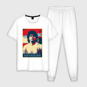 Мужская пижама хлопок с принтом Мистер Марадона в Екатеринбурге, 100% хлопок | брюки и футболка прямого кроя, без карманов, на брюках мягкая резинка на поясе и по низу штанин
 | 