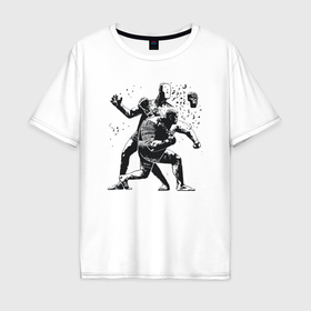 Мужская футболка хлопок Oversize с принтом Мощный удар боксёра в Екатеринбурге, 100% хлопок | свободный крой, круглый ворот, “спинка” длиннее передней части | Тематика изображения на принте: 