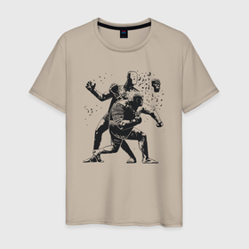 Мужская футболка хлопок с принтом Мощный удар боксёра в Екатеринбурге, 100% хлопок | прямой крой, круглый вырез горловины, длина до линии бедер, слегка спущенное плечо. | 