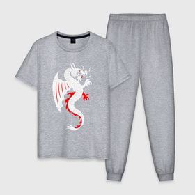 Мужская пижама хлопок с принтом Японский дракон art в Кировске, 100% хлопок | брюки и футболка прямого кроя, без карманов, на брюках мягкая резинка на поясе и по низу штанин
 | 