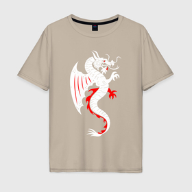 Мужская футболка хлопок Oversize с принтом Японский дракон art в Белгороде, 100% хлопок | свободный крой, круглый ворот, “спинка” длиннее передней части | 