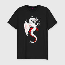 Мужская футболка хлопок Slim с принтом Японский дракон art в Курске, 92% хлопок, 8% лайкра | приталенный силуэт, круглый вырез ворота, длина до линии бедра, короткий рукав | Тематика изображения на принте: 