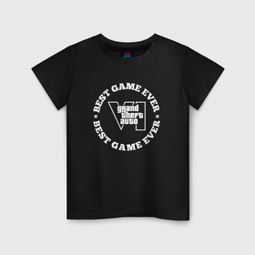 Детская футболка хлопок с принтом Символ GTA6 и круглая надпись best game ever в Белгороде, 100% хлопок | круглый вырез горловины, полуприлегающий силуэт, длина до линии бедер | 