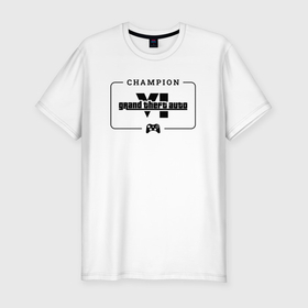 Мужская футболка хлопок Slim с принтом GTA6 gaming champion: рамка с лого и джойстиком в Петрозаводске, 92% хлопок, 8% лайкра | приталенный силуэт, круглый вырез ворота, длина до линии бедра, короткий рукав | 
