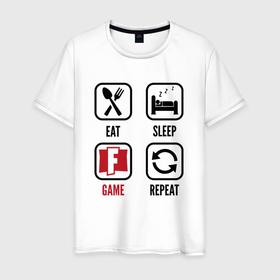 Мужская футболка хлопок с принтом Eat   sleep   Fortnite   repeat , 100% хлопок | прямой крой, круглый вырез горловины, длина до линии бедер, слегка спущенное плечо. | 
