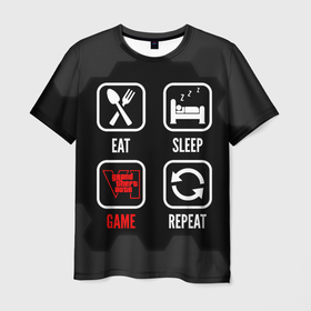 Мужская футболка 3D с принтом Eat, sleep, GTA6, repeat в Тюмени, 100% полиэфир | прямой крой, круглый вырез горловины, длина до линии бедер | 