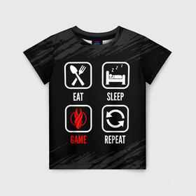 Детская футболка 3D с принтом Eat, sleep, Dead Space, repeat в Петрозаводске, 100% гипоаллергенный полиэфир | прямой крой, круглый вырез горловины, длина до линии бедер, чуть спущенное плечо, ткань немного тянется | 