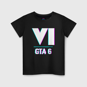 Детская футболка хлопок с принтом GTA 6 в стиле glitch и баги графики в Санкт-Петербурге, 100% хлопок | круглый вырез горловины, полуприлегающий силуэт, длина до линии бедер | 