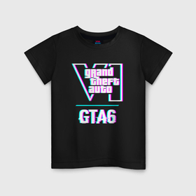 Детская футболка хлопок с принтом GTA6 в стиле glitch и баги графики в Санкт-Петербурге, 100% хлопок | круглый вырез горловины, полуприлегающий силуэт, длина до линии бедер | 