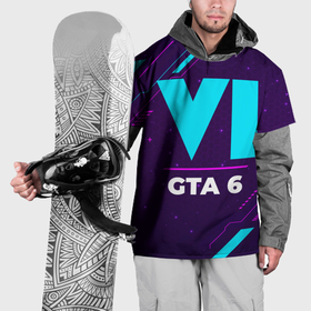 Накидка на куртку 3D с принтом Символ GTA 6 в неоновых цветах на темном фоне в Петрозаводске, 100% полиэстер |  | Тематика изображения на принте: 