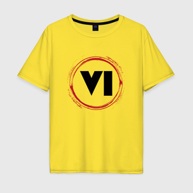 Мужская футболка хлопок Oversize с принтом Символ GTA 6 и красная краска вокруг в Тюмени, 100% хлопок | свободный крой, круглый ворот, “спинка” длиннее передней части | Тематика изображения на принте: 