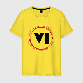 Мужская футболка хлопок с принтом Символ GTA 6 и красная краска вокруг в Тюмени, 100% хлопок | прямой крой, круглый вырез горловины, длина до линии бедер, слегка спущенное плечо. | Тематика изображения на принте: 