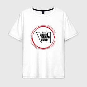 Мужская футболка хлопок Oversize с принтом Символ GTA6 и красная краска вокруг в Тюмени, 100% хлопок | свободный крой, круглый ворот, “спинка” длиннее передней части | Тематика изображения на принте: 