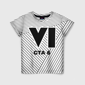 Детская футболка 3D с принтом Символ GTA 6 на светлом фоне с полосами в Кировске, 100% гипоаллергенный полиэфир | прямой крой, круглый вырез горловины, длина до линии бедер, чуть спущенное плечо, ткань немного тянется | 