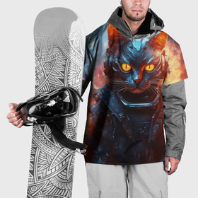 Накидка на куртку 3D с принтом Пламенный кот в стиле киберпанк в Санкт-Петербурге, 100% полиэстер |  | 