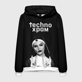 Мужская толстовка 3D с принтом Techno храм монашка демон в Екатеринбурге, 100% полиэстер | двухслойный капюшон со шнурком для регулировки, мягкие манжеты на рукавах и по низу толстовки, спереди карман-кенгуру с мягким внутренним слоем. | 