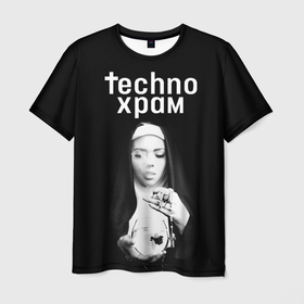 Мужская футболка 3D с принтом Techno храм  монашка сфужером в Белгороде, 100% полиэфир | прямой крой, круглый вырез горловины, длина до линии бедер | Тематика изображения на принте: 