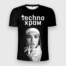 Мужская футболка 3D Slim с принтом Techno храм  монашка курит сигарету в Кировске, 100% полиэстер с улучшенными характеристиками | приталенный силуэт, круглая горловина, широкие плечи, сужается к линии бедра | Тематика изображения на принте: 