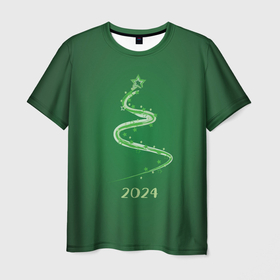 Мужская футболка 3D с принтом Стилизованная елка 2024 , 100% полиэфир | прямой крой, круглый вырез горловины, длина до линии бедер | 