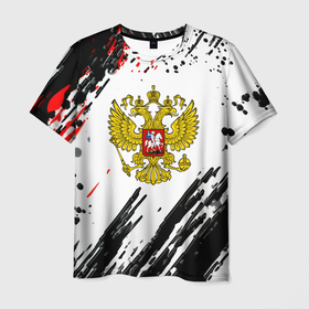Мужская футболка 3D с принтом Россия герб рф спорт краски в Новосибирске, 100% полиэфир | прямой крой, круглый вырез горловины, длина до линии бедер | 