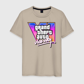 Мужская футболка хлопок с принтом Gta 6 vice city в Курске, 100% хлопок | прямой крой, круглый вырез горловины, длина до линии бедер, слегка спущенное плечо. | 