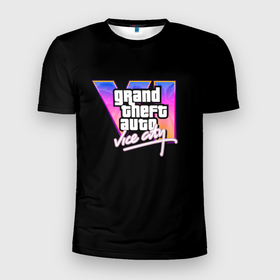 Мужская футболка 3D Slim с принтом Gta 6 vice city logo , 100% полиэстер с улучшенными характеристиками | приталенный силуэт, круглая горловина, широкие плечи, сужается к линии бедра | 