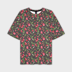Мужская футболка oversize 3D с принтом Красные ягоды violet в Кировске,  |  | 