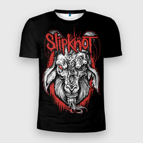 Мужская футболка 3D Slim с принтом Slipknot   козёл в Белгороде, 100% полиэстер с улучшенными характеристиками | приталенный силуэт, круглая горловина, широкие плечи, сужается к линии бедра | 