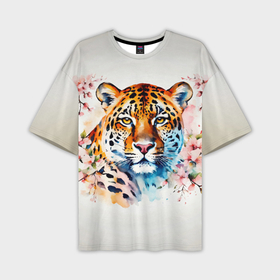 Мужская футболка oversize 3D с принтом Леопард с цветущей сакурой в Белгороде,  |  | 